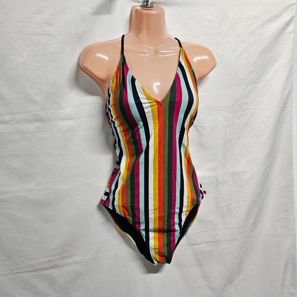 Tory Burch Striped Multicolor Swimsuit Women Size L - Picture 12 of 14